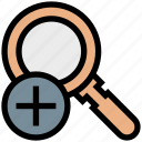 magnifier, glass, find, search, zoom in, magnify, add
