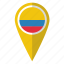 colombia, flag, pin, map