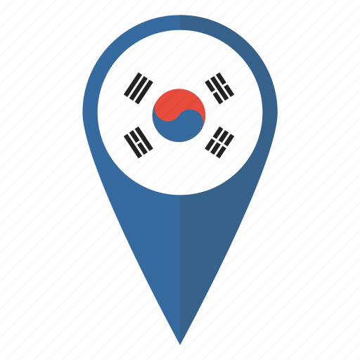 Flag, korea, korean, map, pin, pointer, south icon