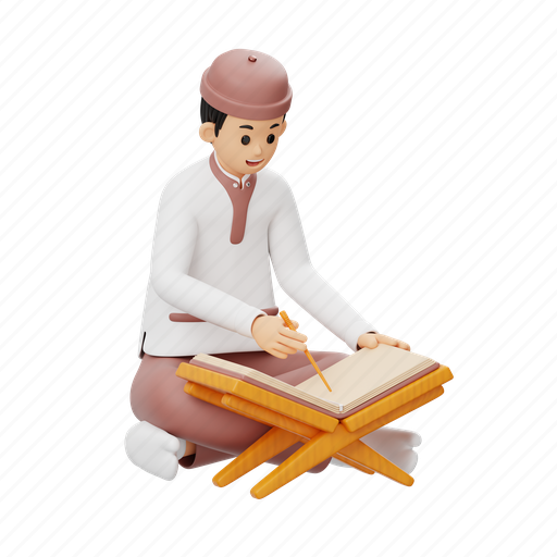 Man, reading, quran, ramadan, islam, religion, culture 3D illustration - Download on Iconfinder