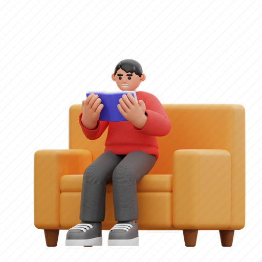 Man, reading, book, chair, study, education, learning 3D illustration - Download on Iconfinder