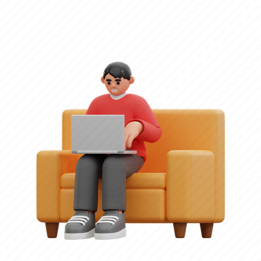 Man, laptop, chair, computer, technology, office, interior 3D illustration - Download on Iconfinder