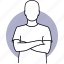 man, person, arm, crossed, standing, profile, avatar 