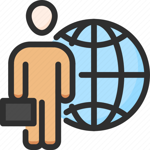 Achivement, business, globe, man, management, stand, suitcase icon - Download on Iconfinder