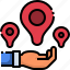 hand, location, map, pin, placeholder, point 