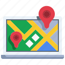 laptop, location, map, navigation, pin