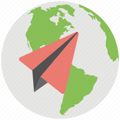 Global traveling concept, origami plane, round the world, world tour, world traveling icon - Download on Iconfinder