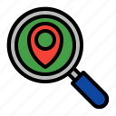 pin, location, search, find, magniying glass