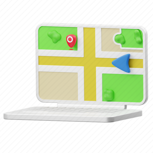 Laptop, map, navigation, gps, direction, technology, location 3D illustration - Download on Iconfinder