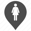 female, toilet, map pointer, marker, pin, lady restroom, wc