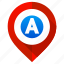 letter a, location, map, marker, navigation, pin, pointer 
