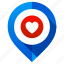 favorite location, heart, love pin, map, marker, navigation, pointer 