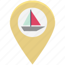 boat location, boat locator, location, map pointer with sailboat, sailboat, sailboat map pin, sailboat pin