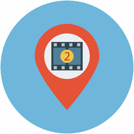 Cinema location, film location, gps, location, map, movie theater, navigation icon - Download on Iconfinder