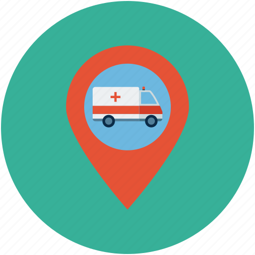 Ambulance place location, ambulance transport, health, hospital, map location of transport icon - Download on Iconfinder