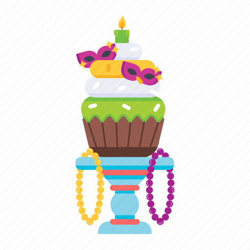 Festive cupcake, carnival cupcake, carnival dessert, festive dessert, dessert tray icon - Download on Iconfinder