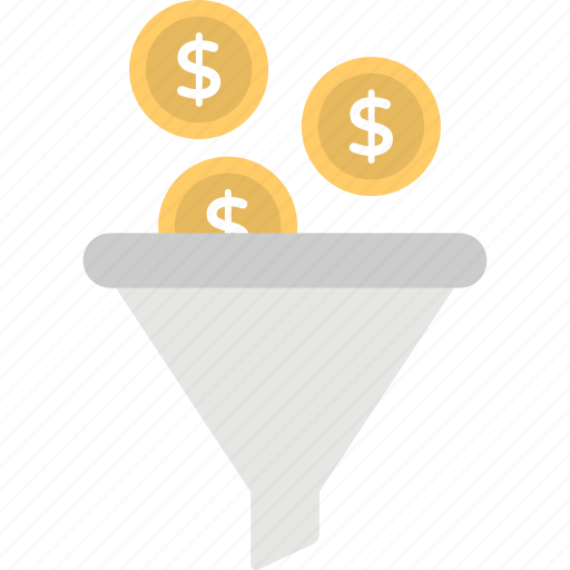 Business conversion concept, conversion rate, dollar coins filter, funnel converting coins, sale funnel icon - Download on Iconfinder