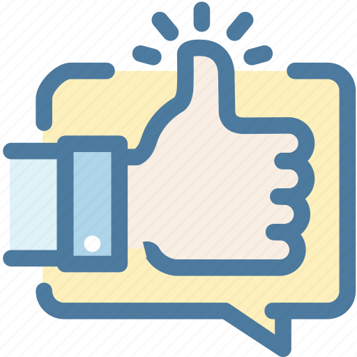 Comment, feedback, hand, message bubble, positive, testimotial, thumbup icon - Download on Iconfinder
