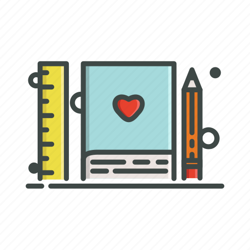 Agenda, heart, notebook, pencil, ruler icon - Download on Iconfinder