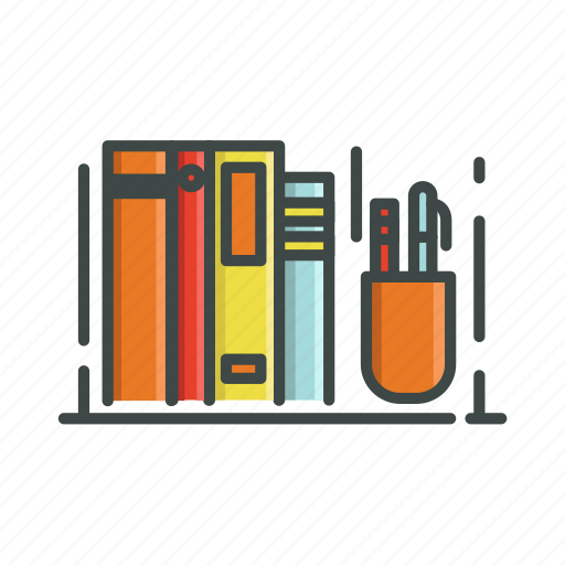 Bookcase, books, pencil, shelf, writing tools icon - Download on Iconfinder