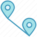 connection, direction, gps, locate, locations, pins, two