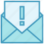 email, envelope, exclamation, letter, mail, mark, message 