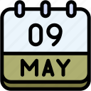 calendar, may, nine, date, monthly, time, and, month, schedule