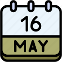 calendar, may, sixteen, date, monthly, time, and, month, schedule