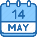calendar, may, fourteen, date, monthly, time, and, month, schedule