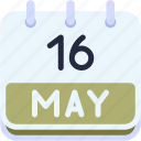 calendar, may, sixteen, date, monthly, time, and, month, schedule