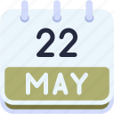 calendar, may, twenty, two, date, monthly, time, month, schedule
