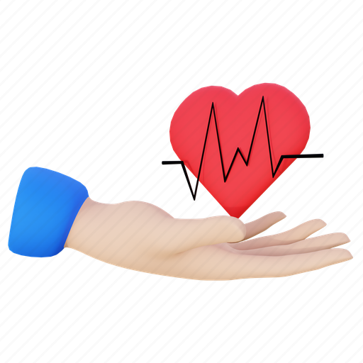 Hand, heartbeat, heart, medical, healthcare, health, cardiogram 3D illustration - Download on Iconfinder