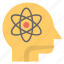 atom brain, human head, innovative mind, inspiration, scientific mind 