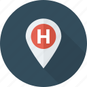 hospital, location, map, pin icon