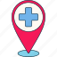 map, pin, hospital, location, address, pointer, navigation, medical 
