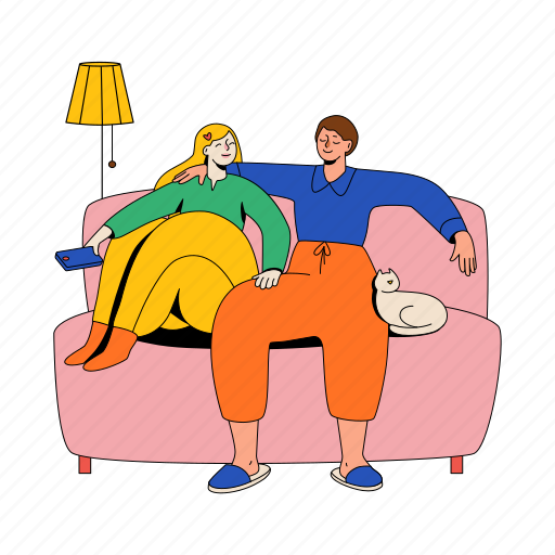 Couple, cuddling, soft, couch, romance, valentine, marriage illustration - Download on Iconfinder