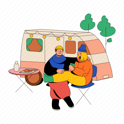 Socializing, drinking, tea, pickup, truck, couple, transport illustration - Download on Iconfinder