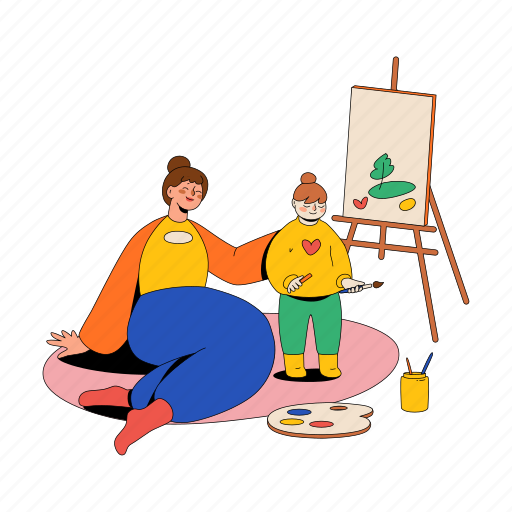 Mom, daughter, painting, picture, image, drawing, gallery illustration - Download on Iconfinder