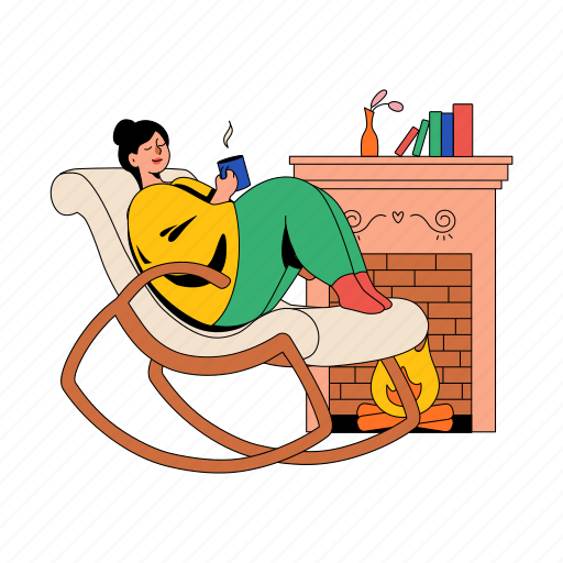 Rocking, chair, fireplace, with, mental, health, furniture illustration - Download on Iconfinder