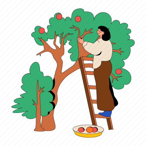 Picking, apples, orchard, garden, gardening, ecology, nature illustration - Download on Iconfinder