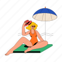 sits, beach, under, umbrella, holiday, summer, weather, mental, health 