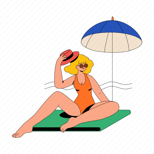 Sits, beach, under, umbrella, holiday, summer, weather illustration - Download on Iconfinder