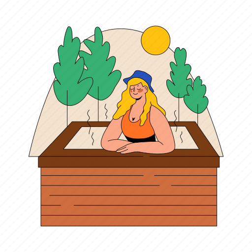 Steams, warm, wooden, pool, swimming, sun, furniture illustration - Download on Iconfinder