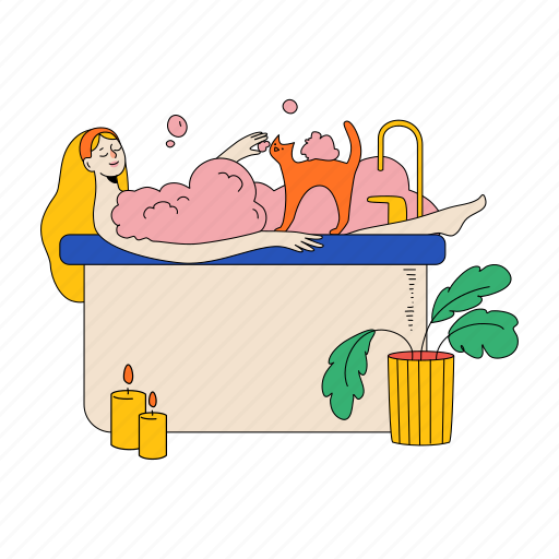 Bath, cat, cute, emoticon, shower, bathroom, bathtub illustration - Download on Iconfinder