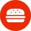 burger, circle, fast food, food, hamburger, red 