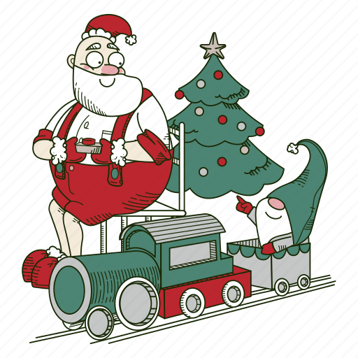Santa, train, xmas, railway, christmas, winter, decoration illustration - Download on Iconfinder