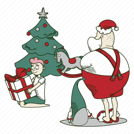 Santa, gave, gift, boy, present, christmas, xmas illustration - Download on Iconfinder