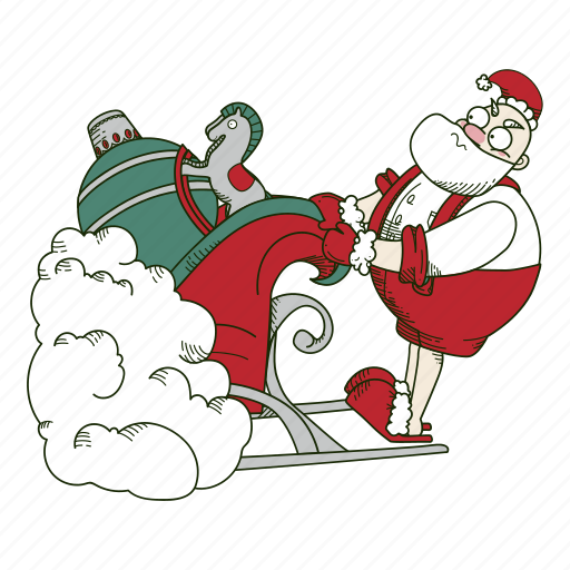 Santa, pulls, sleigh, gifts, christmas, xmas, claus illustration - Download on Iconfinder
