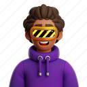 curly, hair, man, with, vr, curly hair man with vr, curly hair, male, boy, glasses, brown hair curly, fashion, hoodie, people, person, avatar, character 