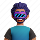 curly, hair, man, with, vr, curly hair man with vr, curly hair, male, boy, glasses, brown hair curly, fashion, hoodie, people, person, avatar, character 